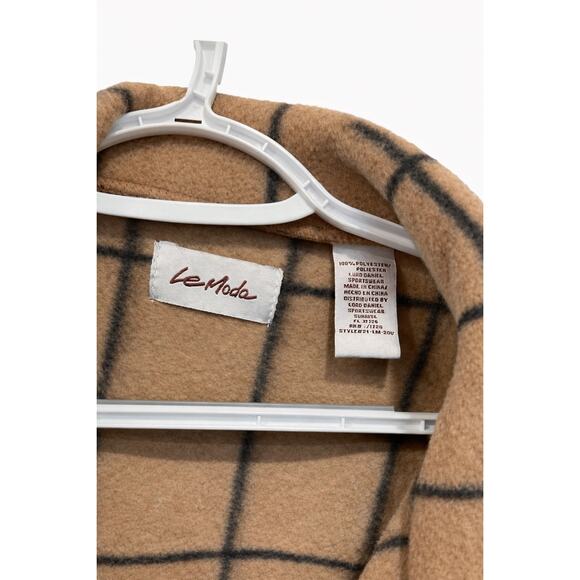 Le Mode Camel Windowpane Grid Poncho Oversized 3-Button Minimal Chic Old Money - Picture 6 of 6